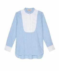 Seraphina WHAT'S HOT THE BIB SHIRT | Blue & White Stripe Seersucker