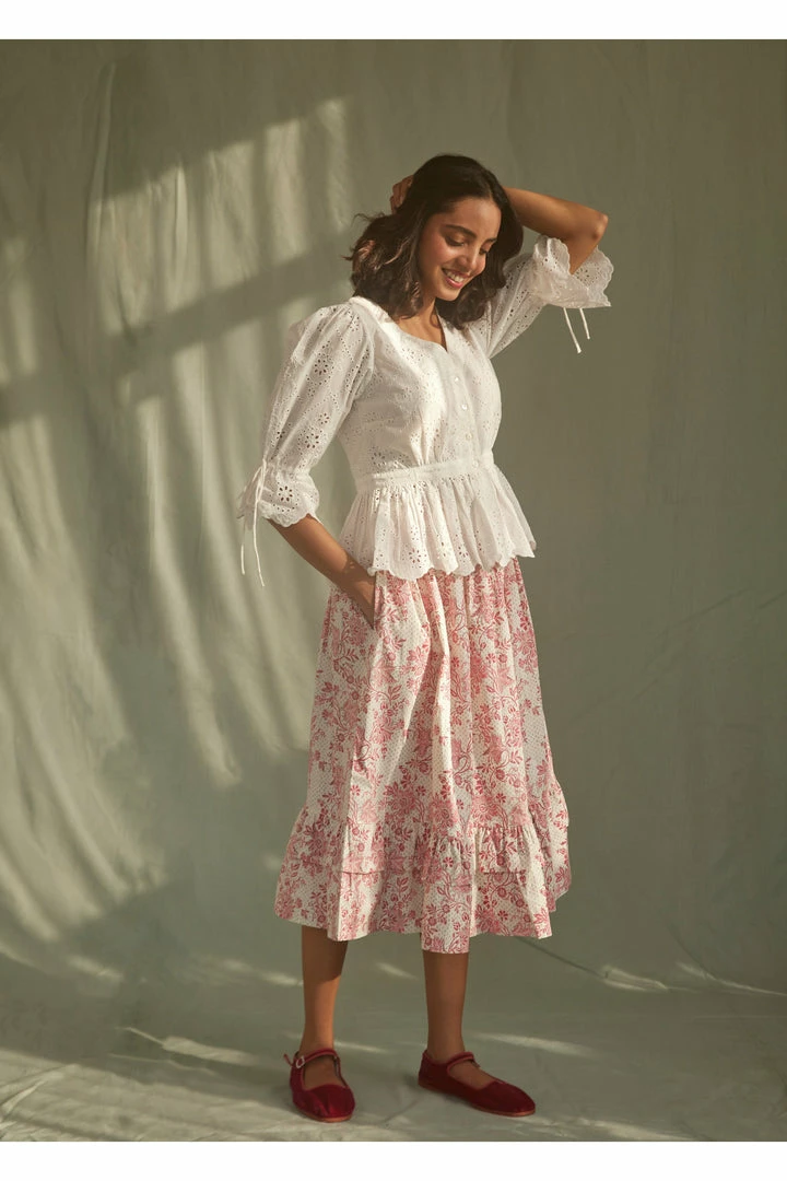 Daydress Frill Skirt In Cerise Chintz Trail 3 Daydress Frill Skirt In Cerise Chintz Trail