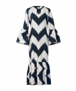 De Castro Long Viento Dress Zig Zag Navy Blue