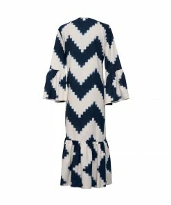 De Castro Long Viento Dress Zig Zag Navy Blue