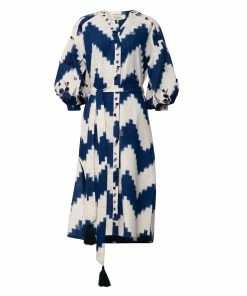 De Castro Blue Zig Zag Dress With Blue Embroidery