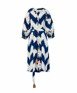 De Castro Blue Zig Zag Dress With Multi Embroidery