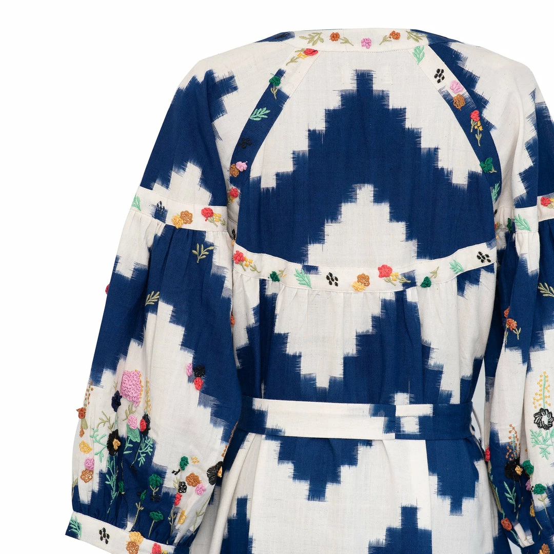 De Castro Blue Zig Zag Dress With Multi Embroidery 4 De Castro Blue Zig Zag Dress With Multi Embroidery