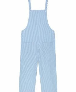 Seraphina WHAT'S HOT SCALLOP DUNGAREES | Blue & White Stripe Seersucker