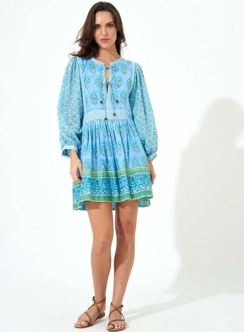 OLIPHANT Tie Front Balloon Sleeve- Clover Blue 4 OLIPHANT Tie Front Balloon Sleeve- Clover Blue