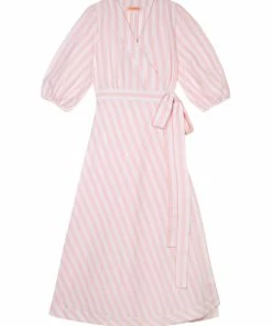 Seraphina THE BORDER WRAP DRESS | Pink & White Stripe