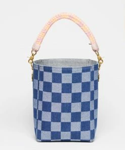 Salt The Checkered Denim Paloma Bucket Tote
