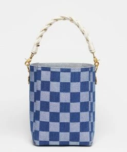 Salt The Checkered Denim Paloma Bucket Tote