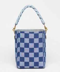Salt The Checkered Denim Paloma Bucket Tote