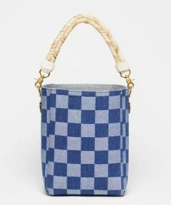 Salt The Checkered Denim Paloma Bucket Tote