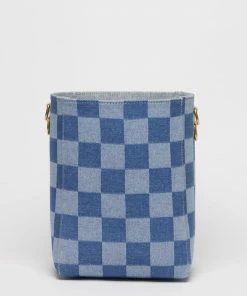 Salt The Checkered Denim Paloma Bucket Tote
