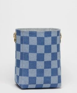 Salt The Checkered Denim Paloma Bucket Tote