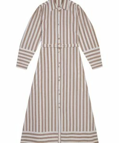 Seraphina THE PUFF SLEEVE SHIRT DRESS | Tan & White Stripe