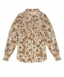 Seraphina Tops CUTWORK BLOUSE | Brown Florals