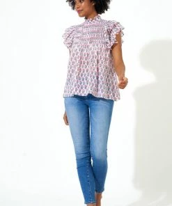 OLIPHANT Pintuck Ruffle Top