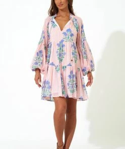 OLIPHANT Balloon Sleeve Short Dress- Jaipur Peach