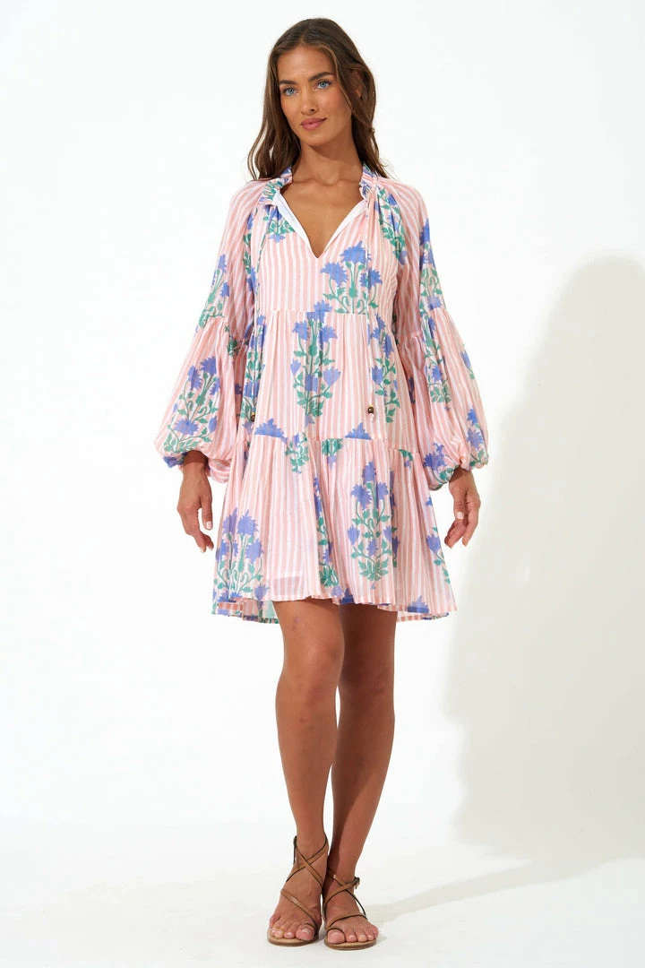 OLIPHANT Balloon Sleeve Short Dress- Jaipur Peach 3 OLIPHANT Balloon Sleeve Short Dress- Jaipur Peach