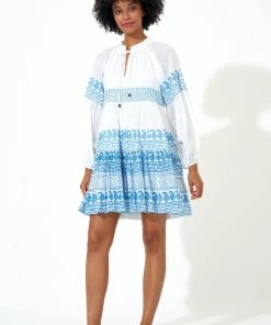 OLIPHANT Balloon Sleeve Short Dress- Santorini Blue