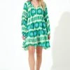 OLIPHANT Balloon Sleeve Short Dress- Ikat Mint