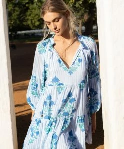 OLIPHANT Balloon Sleeve Short Dress- Jaipur Blue Stripe