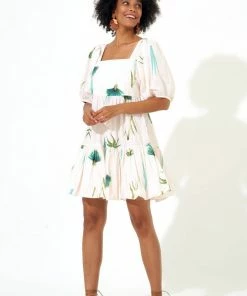 OLIPHANT Bubble Skirt Mini Dress- Frond Green