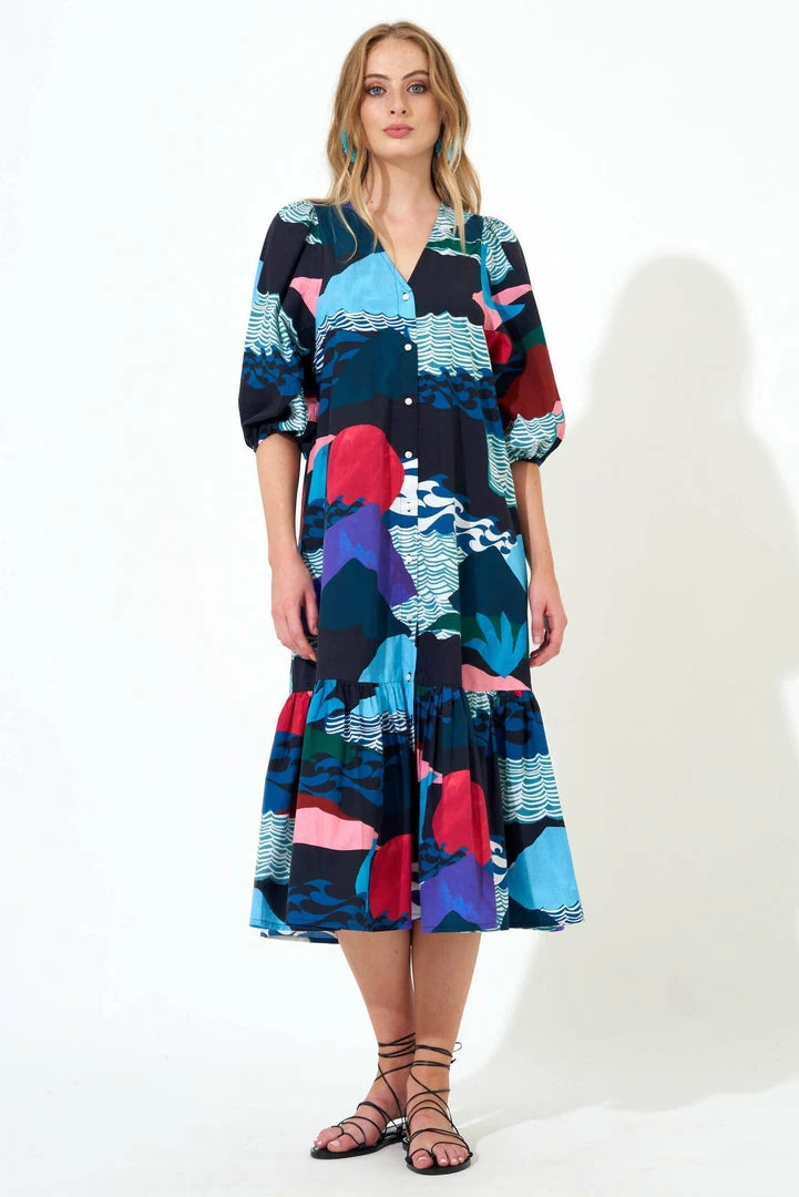 OLIPHANT Button Puff Sleeve Midi- Pacifica Black 3 OLIPHANT Button Puff Sleeve Midi- Pacifica Black