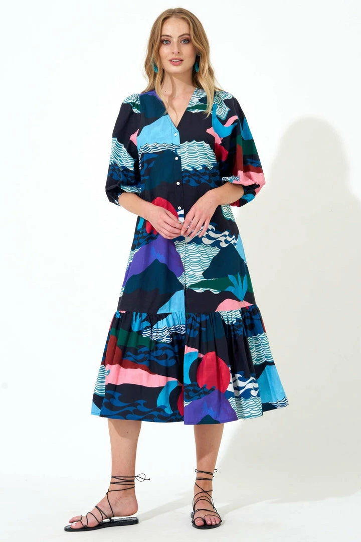 OLIPHANT Button Puff Sleeve Midi- Pacifica Black 6 OLIPHANT Button Puff Sleeve Midi- Pacifica Black