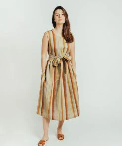 Daphne Wilde Salma Dress In Colorful Striped Linen