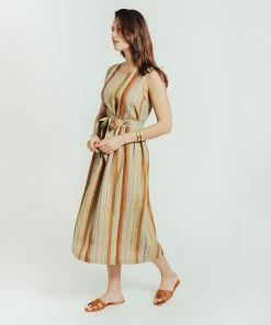 Daphne Wilde Salma Dress In Colorful Striped Linen