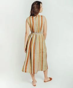 Daphne Wilde Salma Dress In Colorful Striped Linen