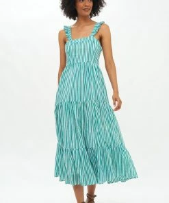 OLIPHANT Ruffle Cross Back Midi- Playa Green