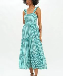 OLIPHANT Ruffle Cross Back Midi- Playa Green