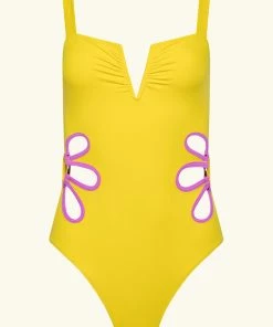 Follow Suit Mme. Mink The Flora One Piece - Yellow Iris & Orchid