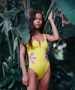 Follow Suit Mme. Mink The Flora One Piece - Yellow Iris & Orchid