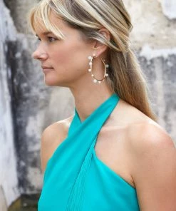 Mignonne Gavigan Isla Pearl Hoop Earrings Light Blue