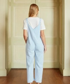 Seraphina WHAT'S HOT SCALLOP DUNGAREES | Blue & White Stripe Seersucker