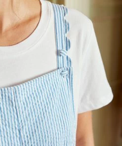 Seraphina WHAT'S HOT SCALLOP DUNGAREES | Blue & White Stripe Seersucker