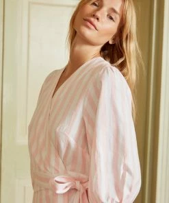 Seraphina THE BORDER WRAP DRESS | Pink & White Stripe