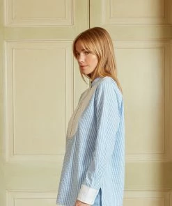 Seraphina WHAT'S HOT THE BIB SHIRT | Blue & White Stripe Seersucker