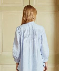 Seraphina THE LADDER LACE BLOUSE | Sea Blue Chambray