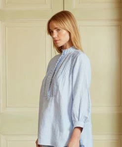 Seraphina THE LADDER LACE BLOUSE | Sea Blue Chambray