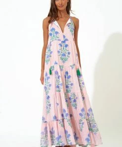 OLIPHANT Long Tiered Tassel Dress- Jaipur Peach