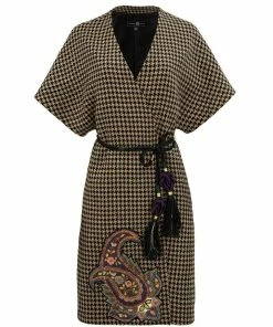 RosewaterHouse Zarin Wrap Coat - Houndstooth Jackets + Outerwear