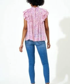 OLIPHANT Pintuck Ruffle Top- Malta Pink