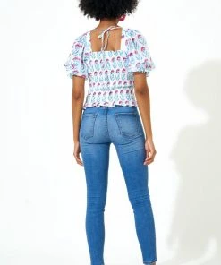 OLIPHANT Puff Sleeve Smocked Top- Poppy Blue