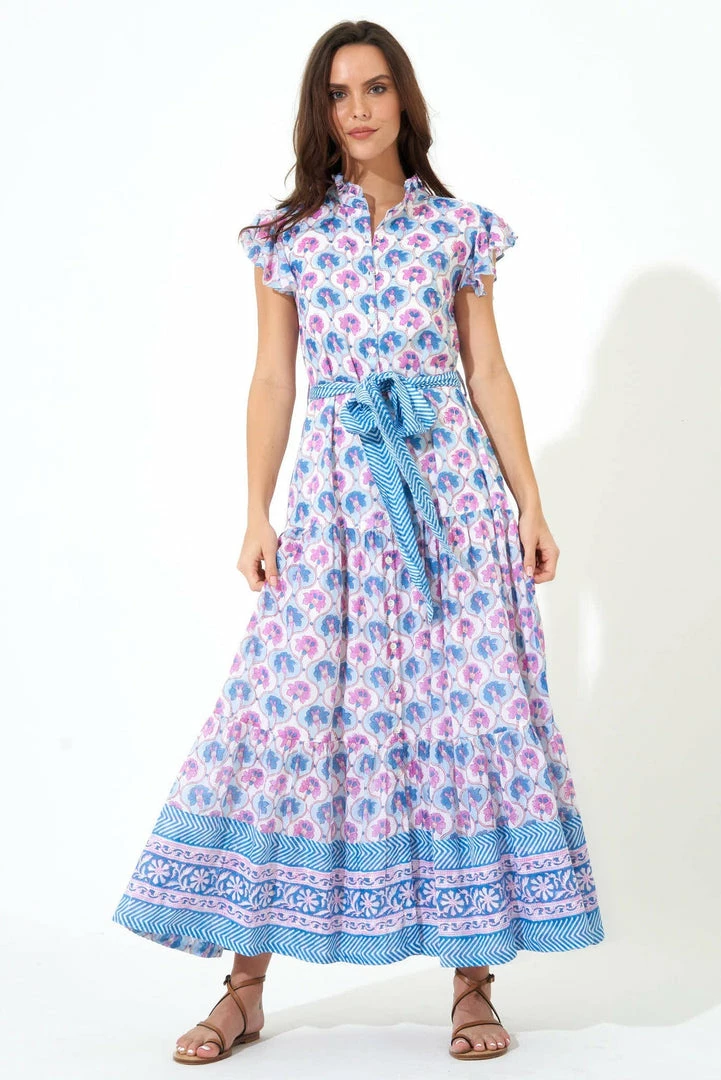 OLIPHANT Ruffle Collar Button Maxi- Iris Blue 4 OLIPHANT Ruffle Collar Button Maxi- Iris Blue