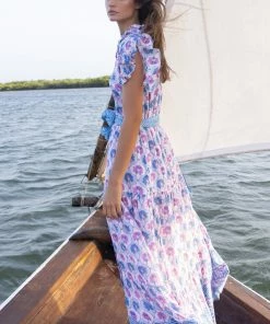 OLIPHANT Ruffle Collar Button Maxi- Iris Blue