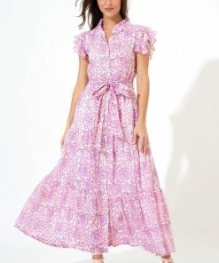 OLIPHANT Ruffle Collar Button Maxi- Malta Pink