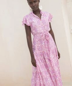 OLIPHANT Ruffle Collar Button Maxi- Malta Pink