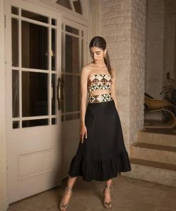 RosewaterHouse Noor Belted Midi Skirt - Black